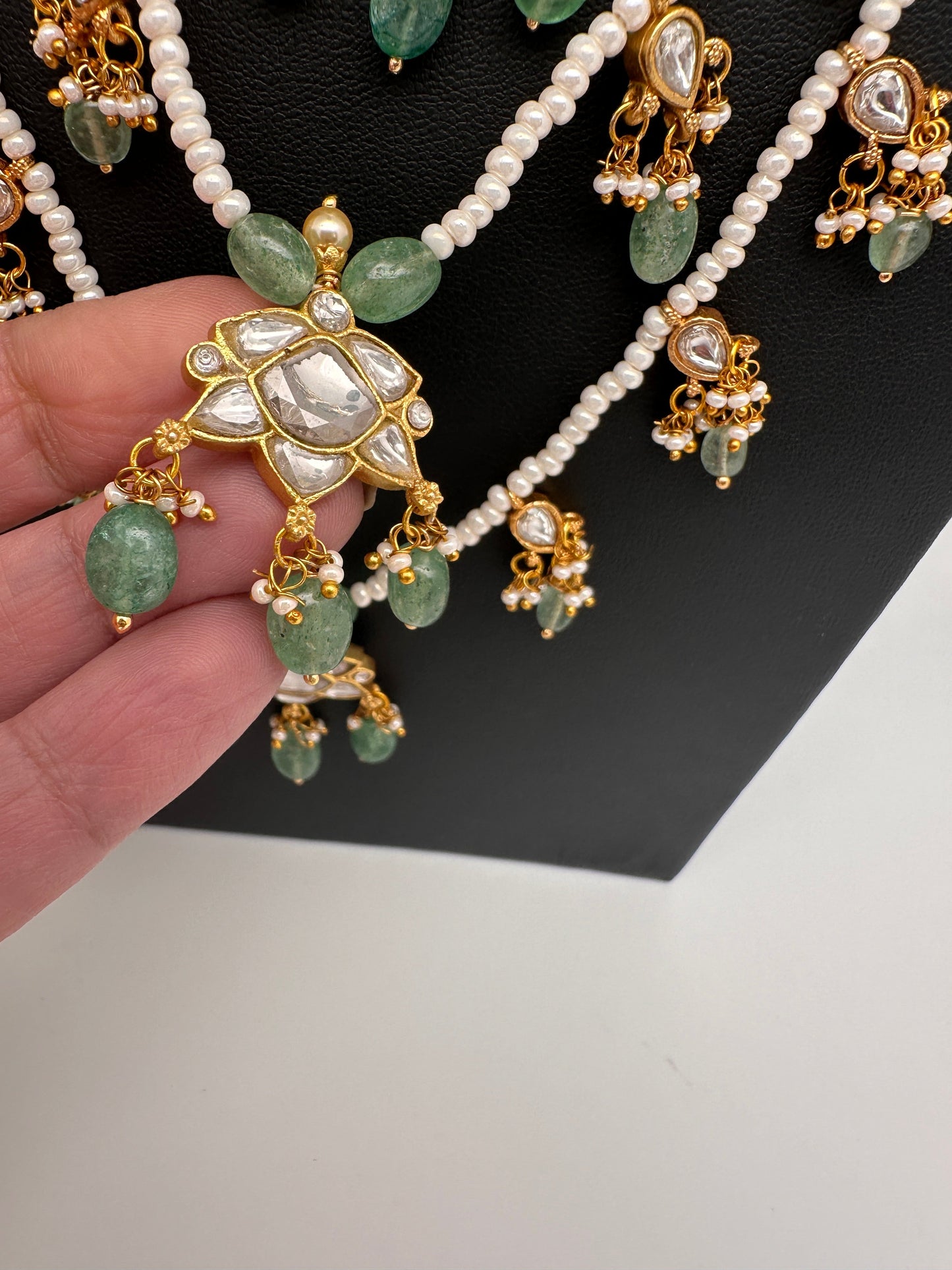 Jadau Kundan Multi Layer Teen Lada Pearl Necklace