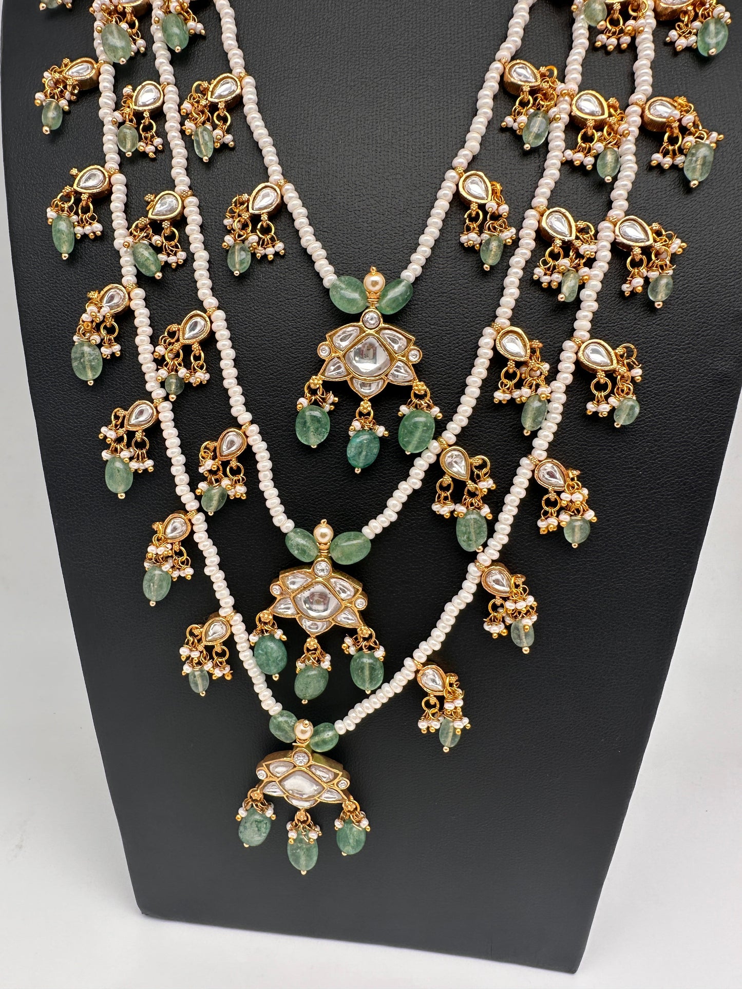 Jadau Kundan Multi Layer Teen Lada Pearl Necklace
