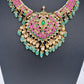 Jadau Kundan Short Neckline Necklace with Emerald Beads