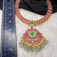 Jadau Kundan Goddess Lakshmi Short Neckline Necklace with Emerald Beads