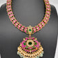 Jadau Kundan Goddess Lakshmi Short Neckline Necklace with Emerald Beads
