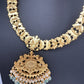 Jadau Kundan Goddess Lakshmi Short Neckline Necklace with Emerald Beads
