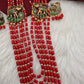 Jadau Kundan Elephant Pattern Long Coral Beads Necklace