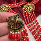 Jadau Kundan Elephant Pattern Long Coral Beads Necklace