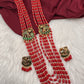 Jadau Kundan Elephant Pattern Long Coral Beads Necklace