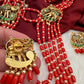 Jadau Kundan Elephant Pattern Long Coral Beads Necklace