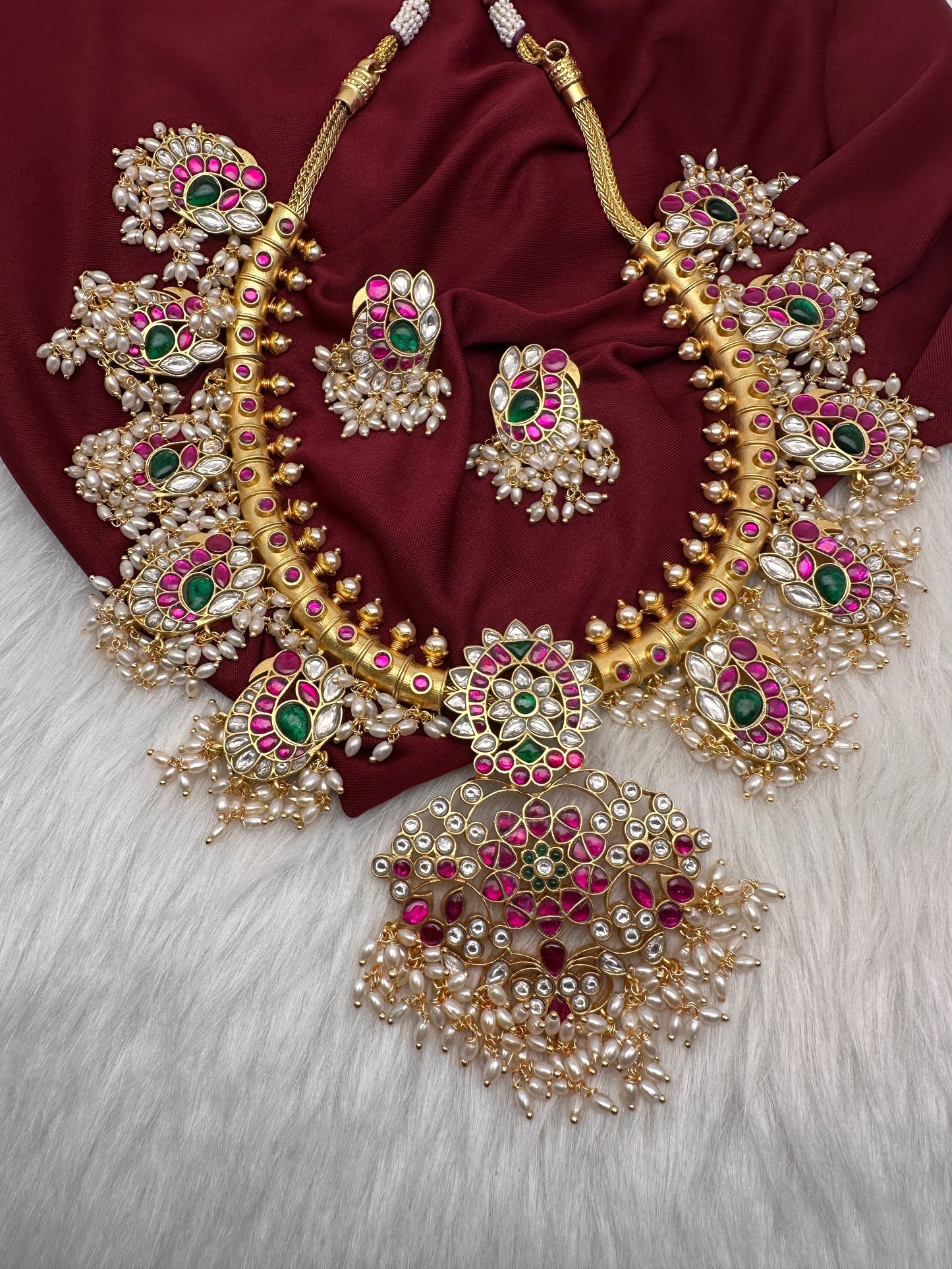 Jadau Kundan Rice Pearls Necklace