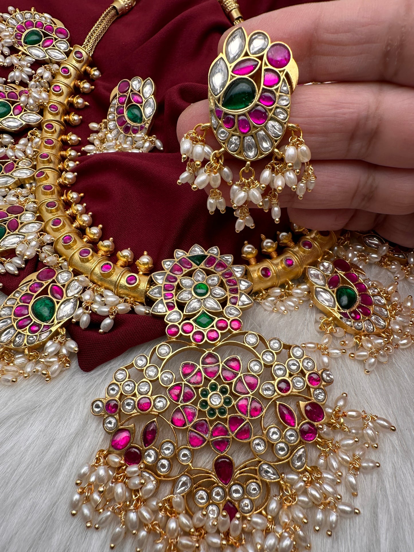 Jadau Kundan Rice Pearls Necklace