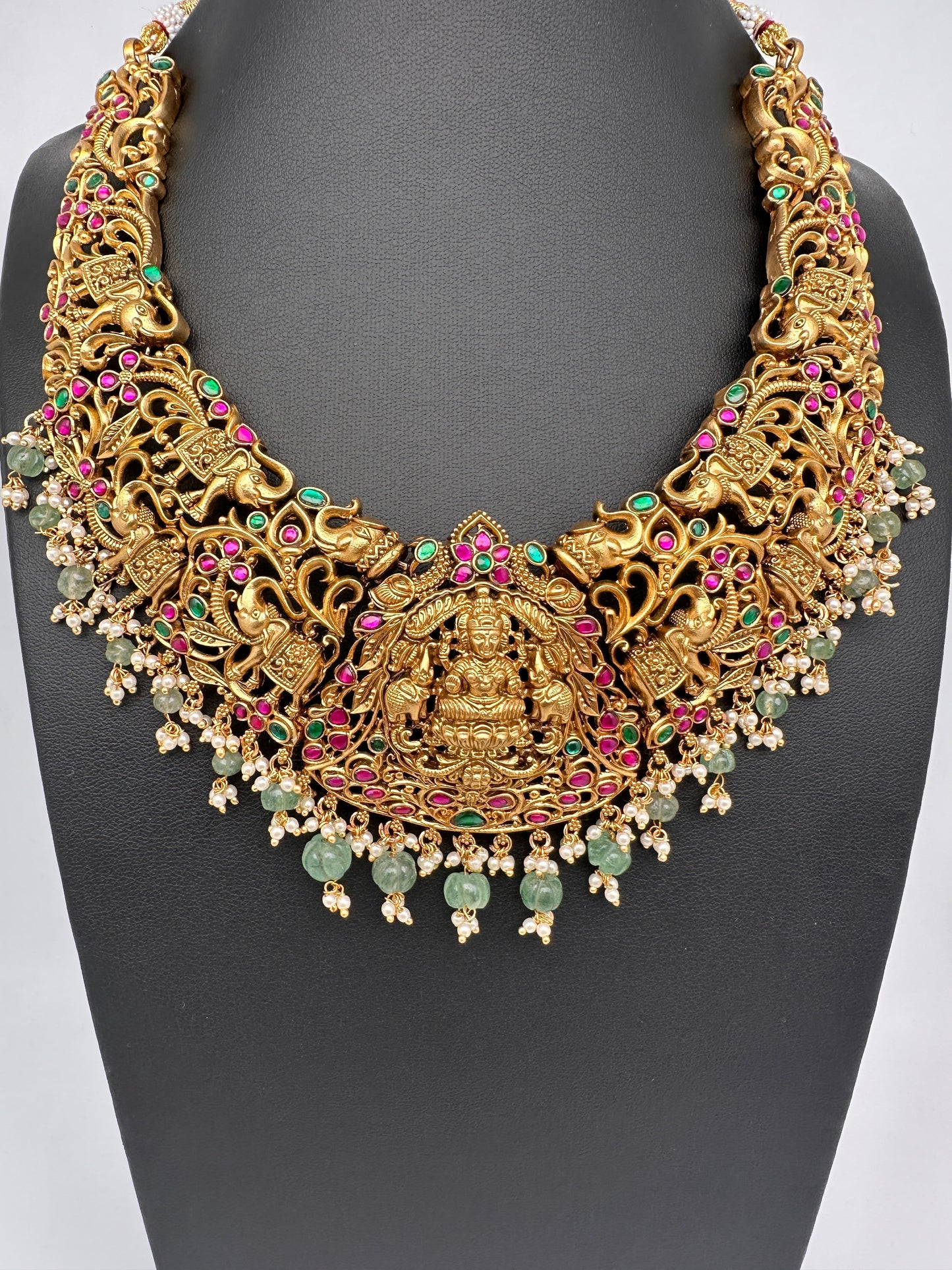 Nakshi Jadau Kundan Goddess Lakshmi Elephant Short Necklace