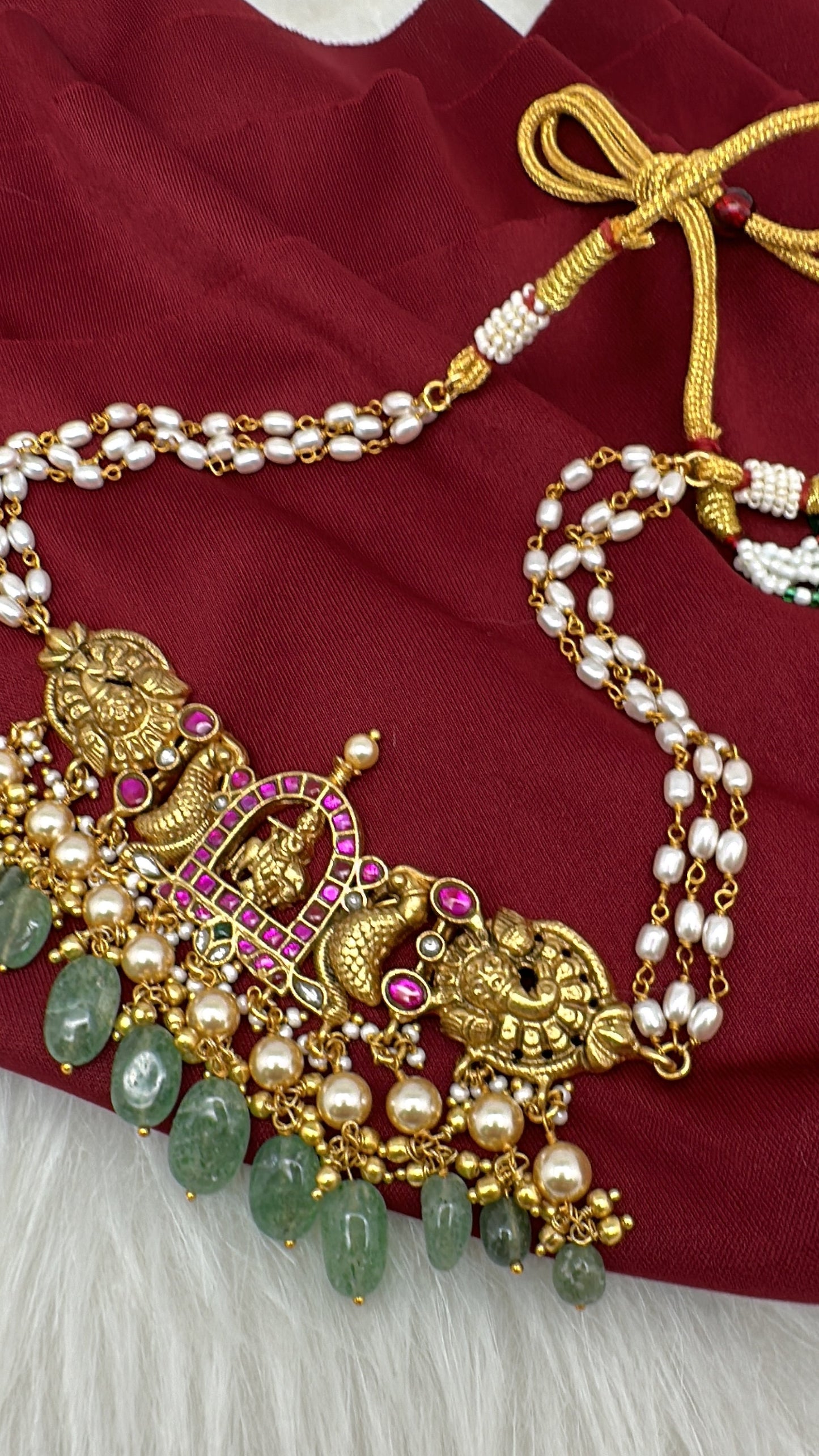 Krishna Jadau Kundan Rice Pearls Emerald Beads CJokerNecklace