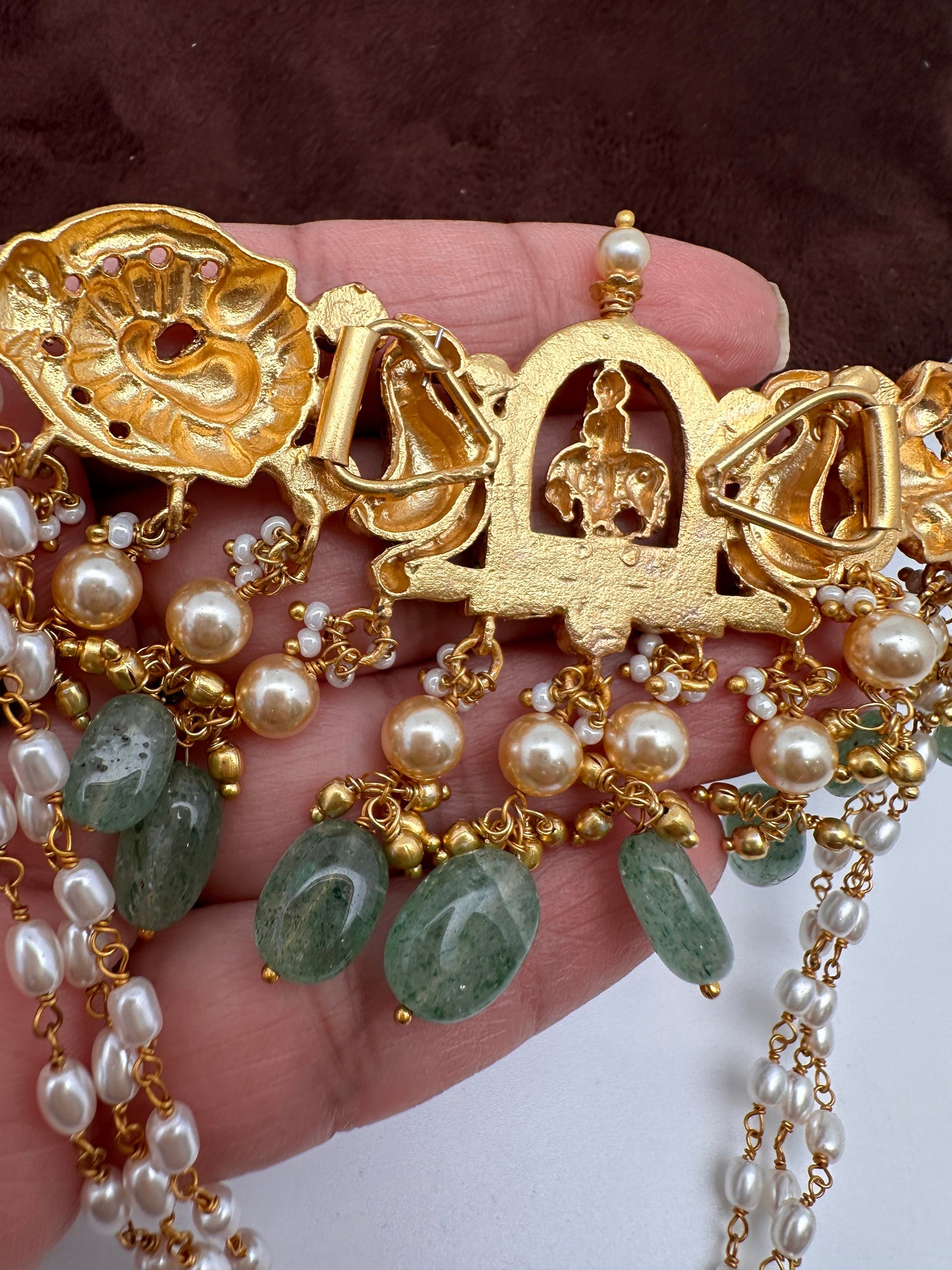 Krishna Jadau Kundan Rice Pearls Emerald Beads CJokerNecklace