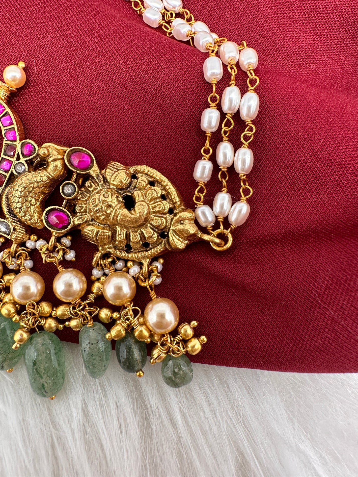 Krishna Jadau Kundan Rice Pearls Emerald Beads CJokerNecklace