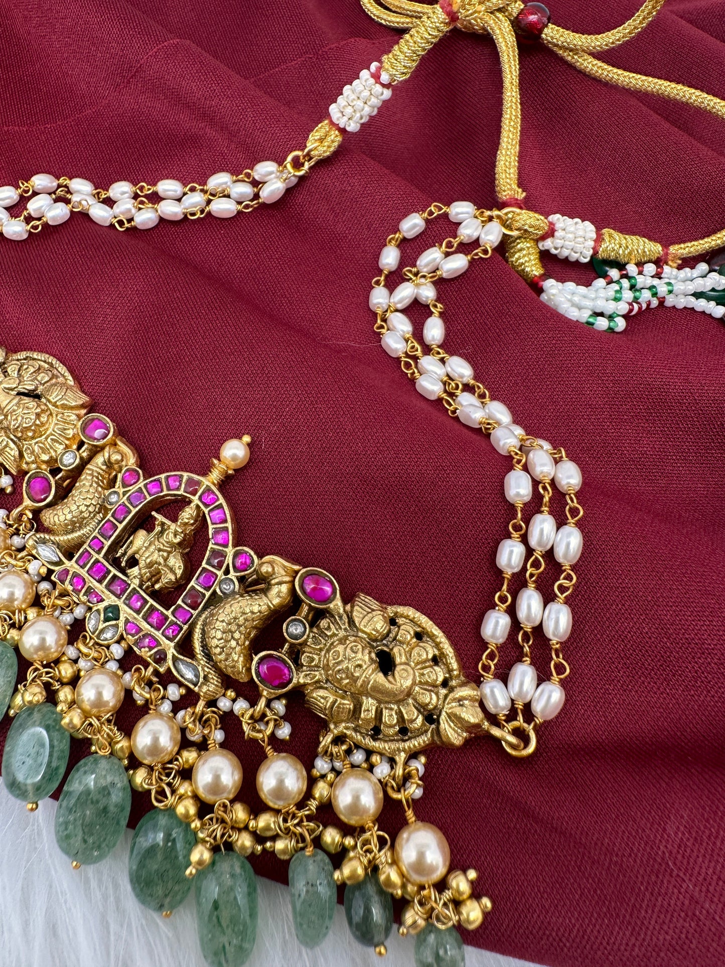 Krishna Jadau Kundan Rice Pearls Emerald Beads CJokerNecklace