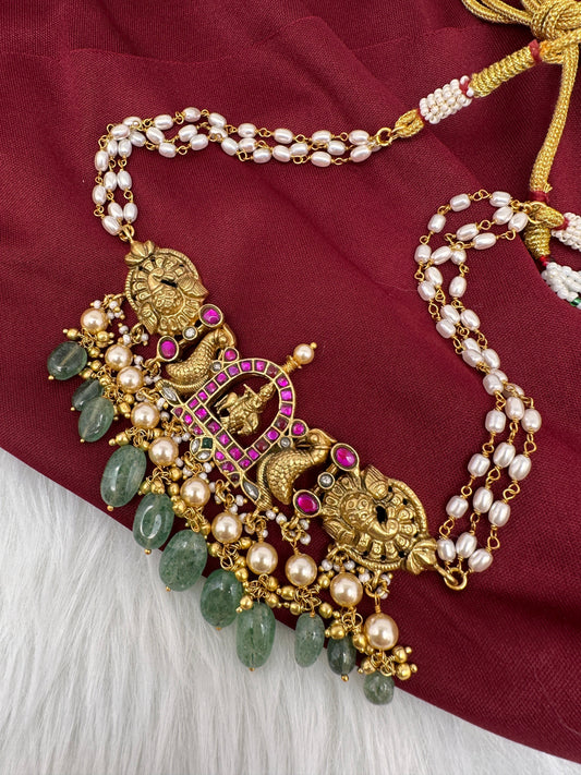 Krishna Jadau Kundan Rice Pearls Emerald Beads CJokerNecklace