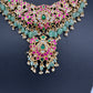 Jadau Kundan Daint Neckline Necklace with Green Emerald Beads