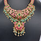 Jadau Kundan Daint Neckline Necklace with Green Emerald Beads