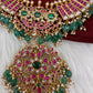Jadau Kundan Daint Neckline Necklace with Green Emerald Beads
