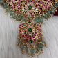 Jadau Kundan Daint Neckline Necklace with Green Emerald Beads
