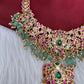 Jadau Kundan Daint Neckline Necklace with Green Emerald Beads