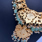 Jadau Kundan Daint Neckline Necklace with Green Emerald Beads