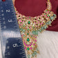 Jadau Kundan Daint Neckline Necklace with Green Emerald Beads