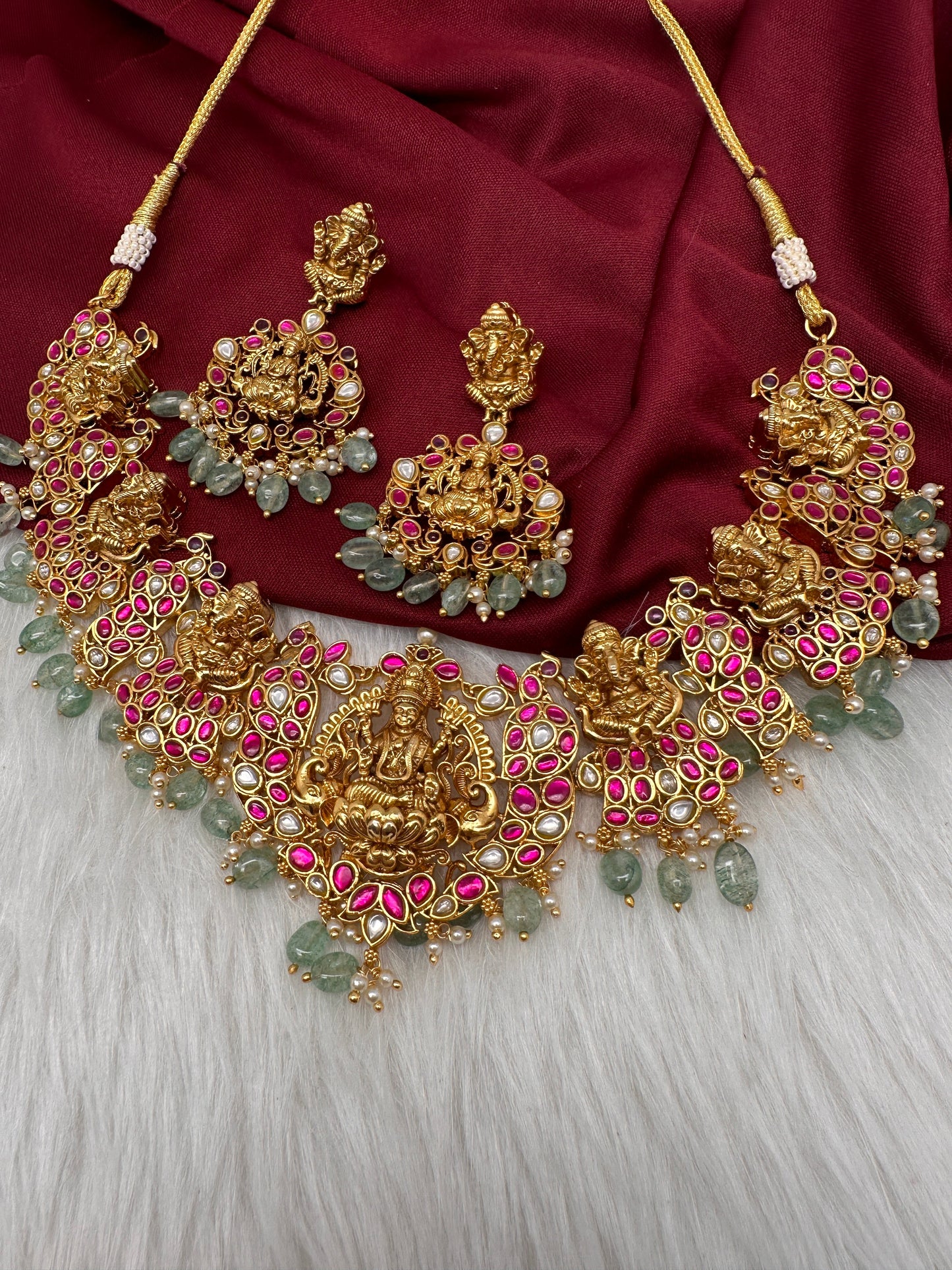 Ganesha Goddess Lakshmi Nakshi Jadau Kundan Short Necklace