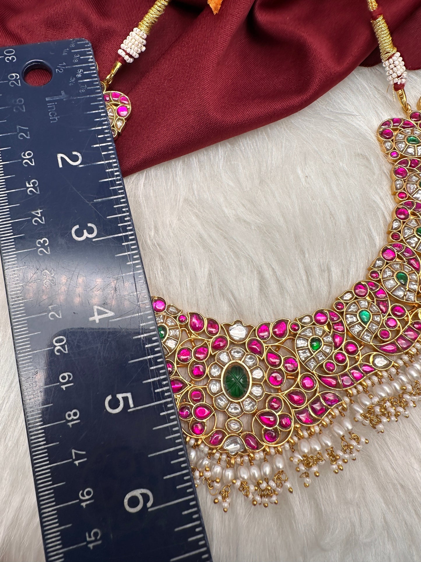 Jadau Kundan Emerald Pearls Short Necklace
