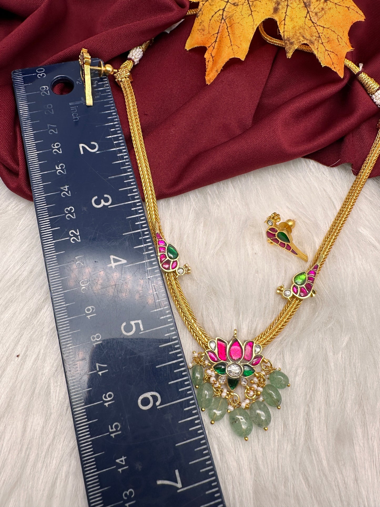 Jadau Kundan Lotus Bird Dainty Short Necklace
