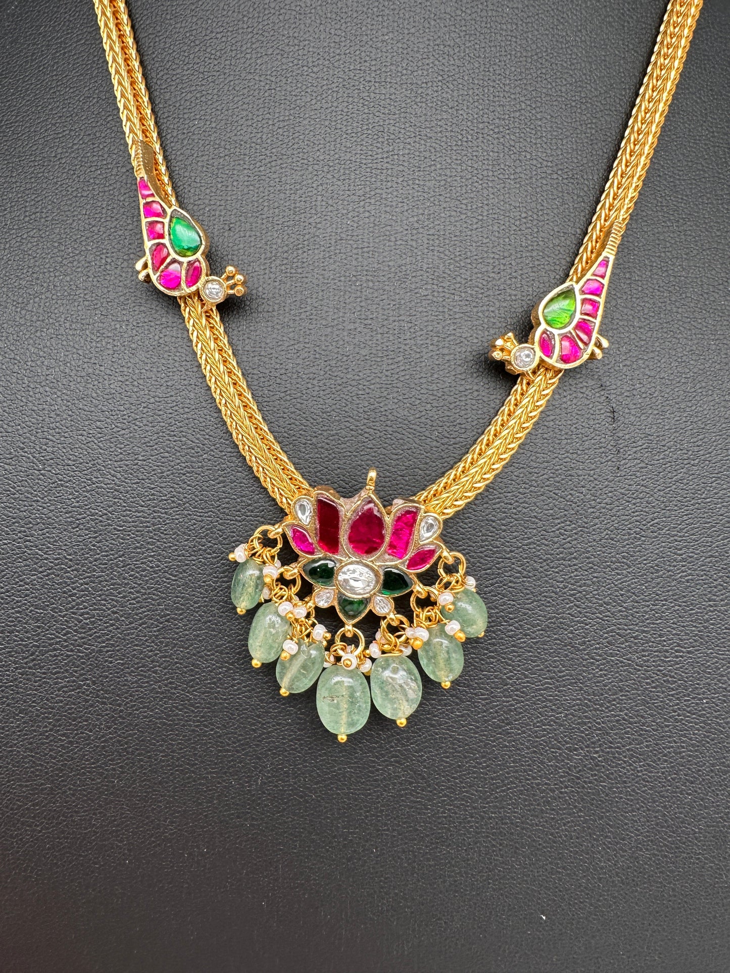 Jadau Kundan Lotus Bird Dainty Short Necklace