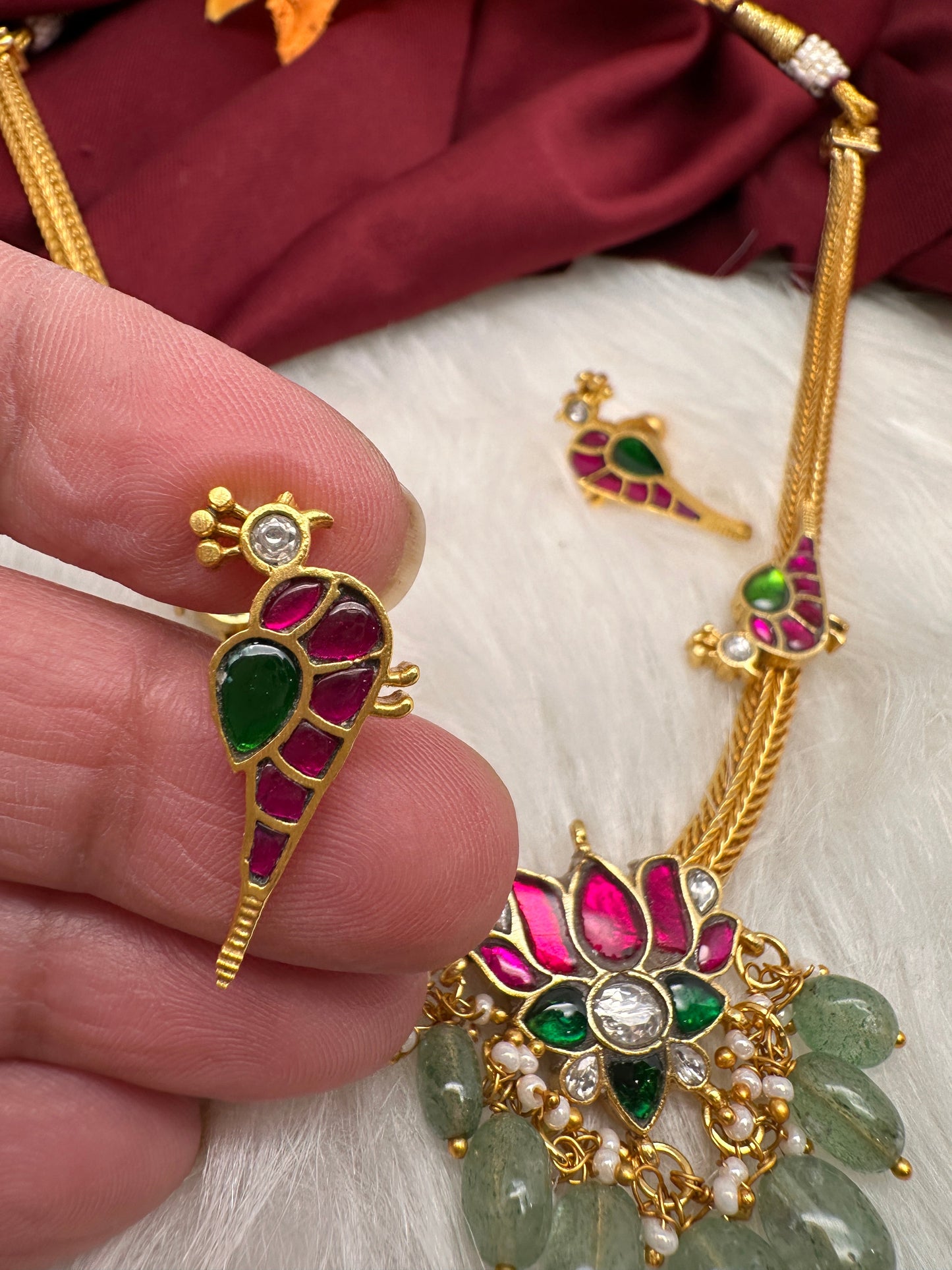 Jadau Kundan Lotus Bird Dainty Short Necklace
