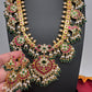 Jadau Kundan Pearls Green Beads Guttapusallu Necklace