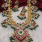 Jadau Kundan Pearls Green Beads Guttapusallu Necklace
