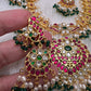 Jadau Kundan Pearls Green Beads Guttapusallu Necklace