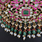 Jadau Kundan Pearls Green Beads Neckline Necklace