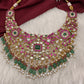 Jadau Kundan Pearls Green Beads Neckline Necklace