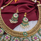 Jadau Kundan Green Jalebi Pearls Green Beads Neckline Necklace
