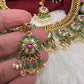 Jadau Kundan Green Jalebi Pearls Green Beads Neckline Necklace