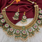 Jadau Kundan Green Jalebi Pearls Green Beads Neckline Necklace