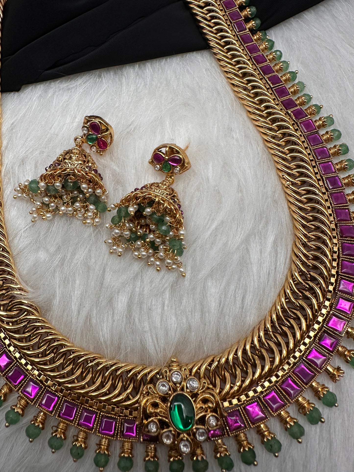 Jadau Kundan Jalebi Necklace with Jhumkas