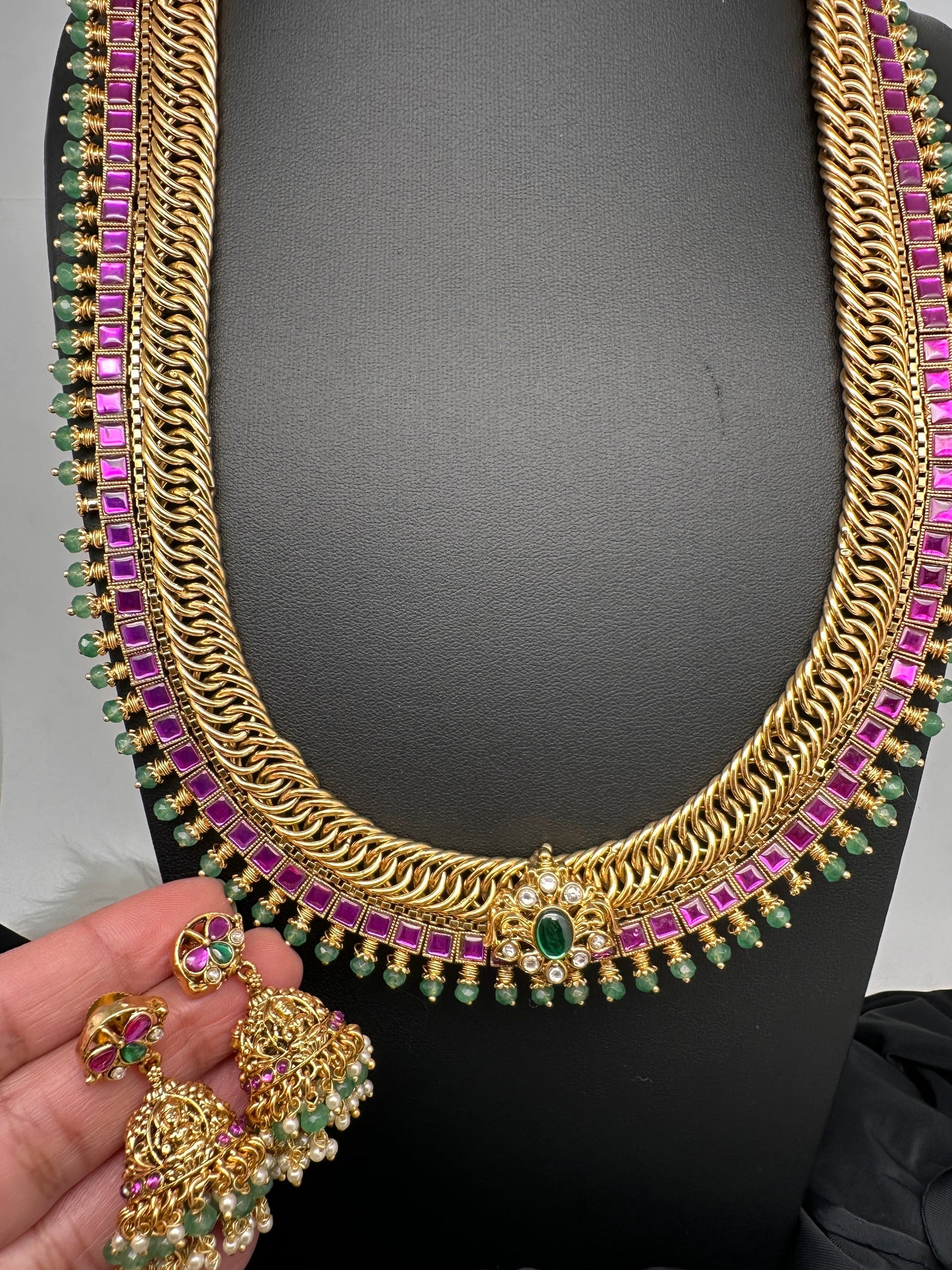 Jadau Kundan Jalebi Necklace with Jhumkas