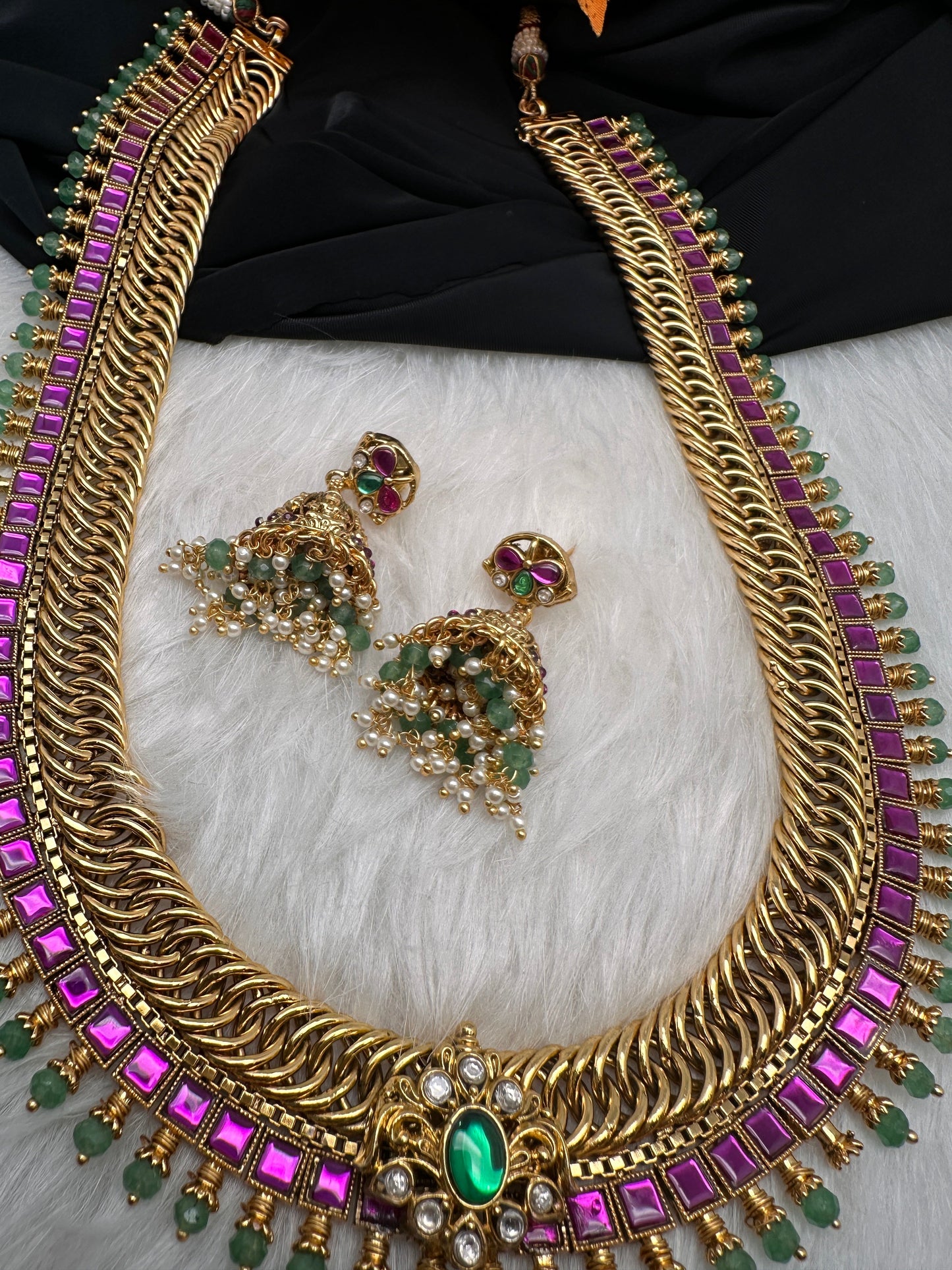 Jadau Kundan Jalebi Necklace with Jhumkas
