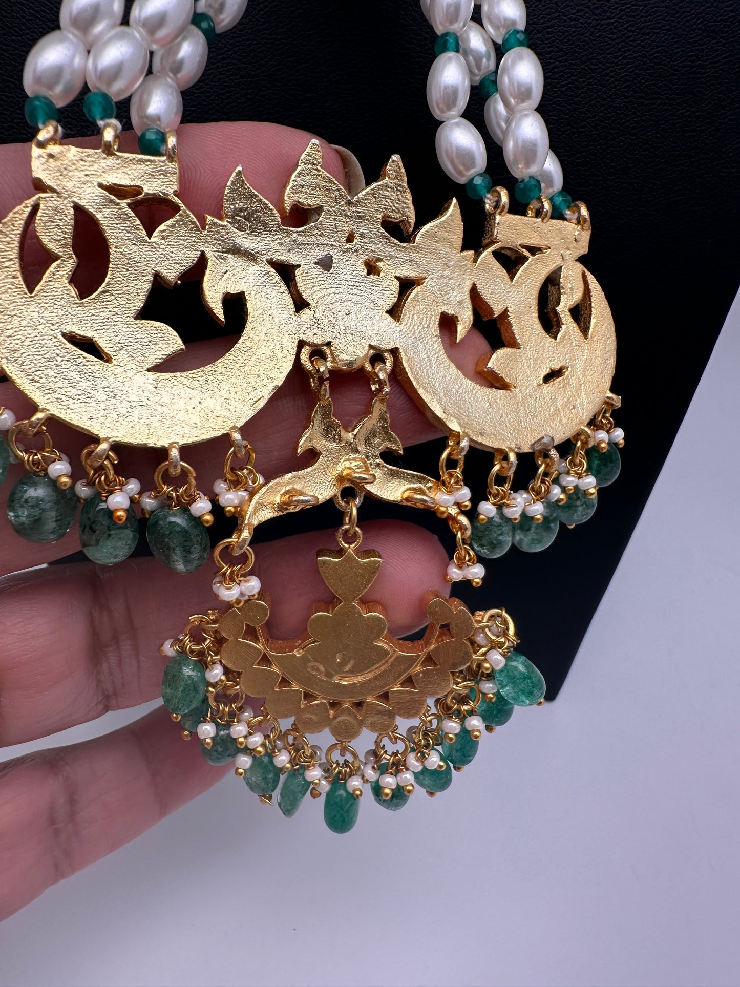 Jadau Kundan Emerald Pearls Long Necklace