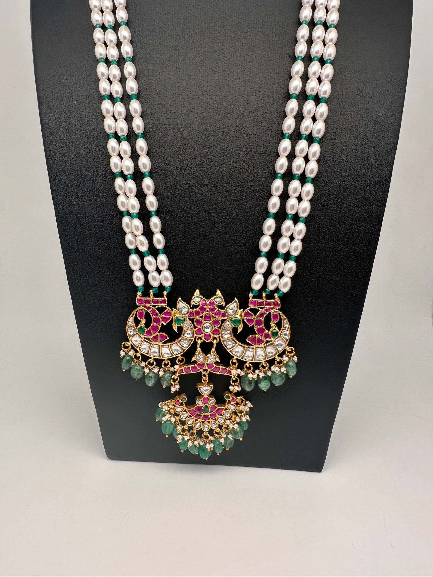 Jadau Kundan Emerald Pearls Long Necklace