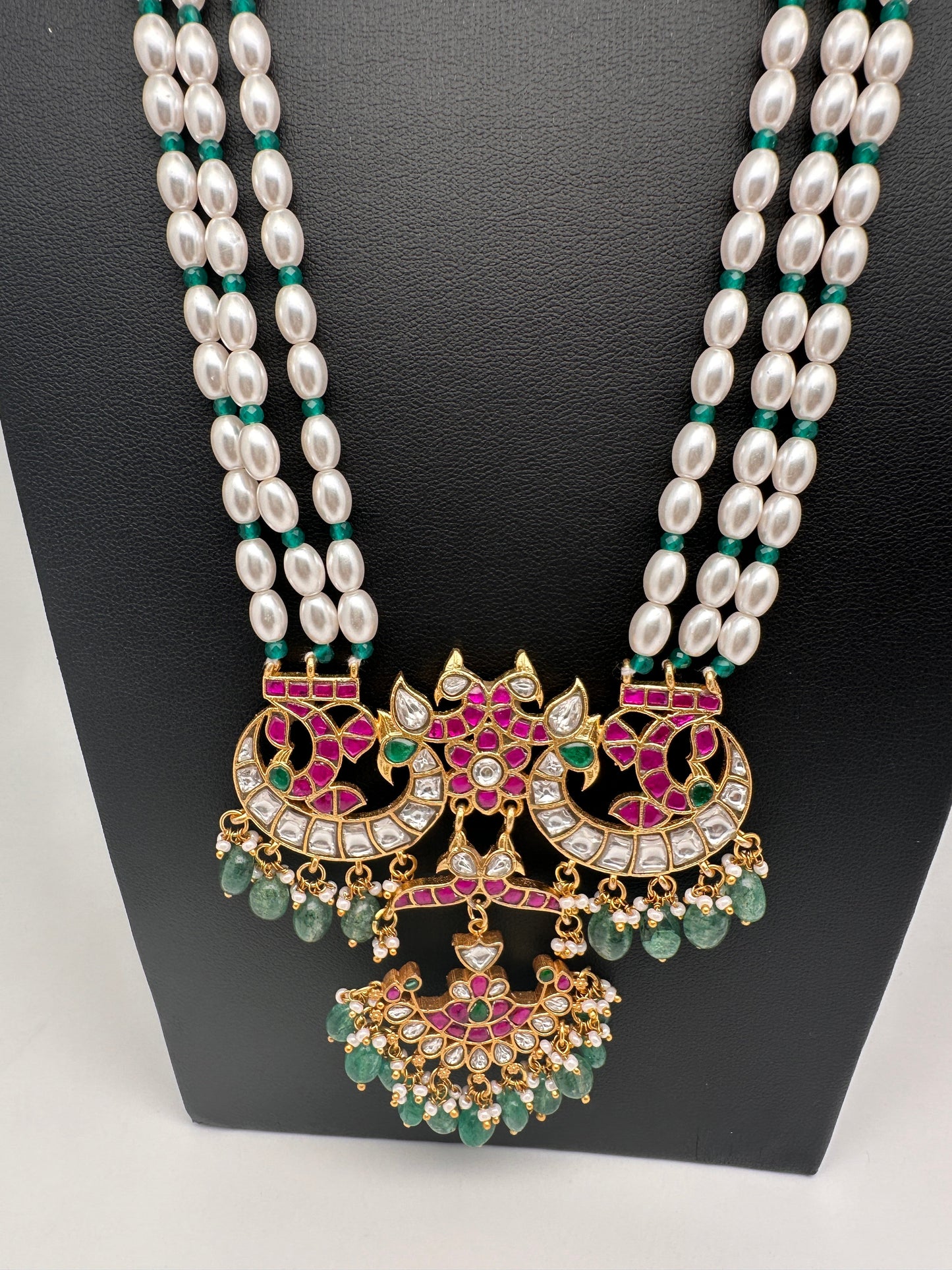 Jadau Kundan Emerald Pearls Long Necklace