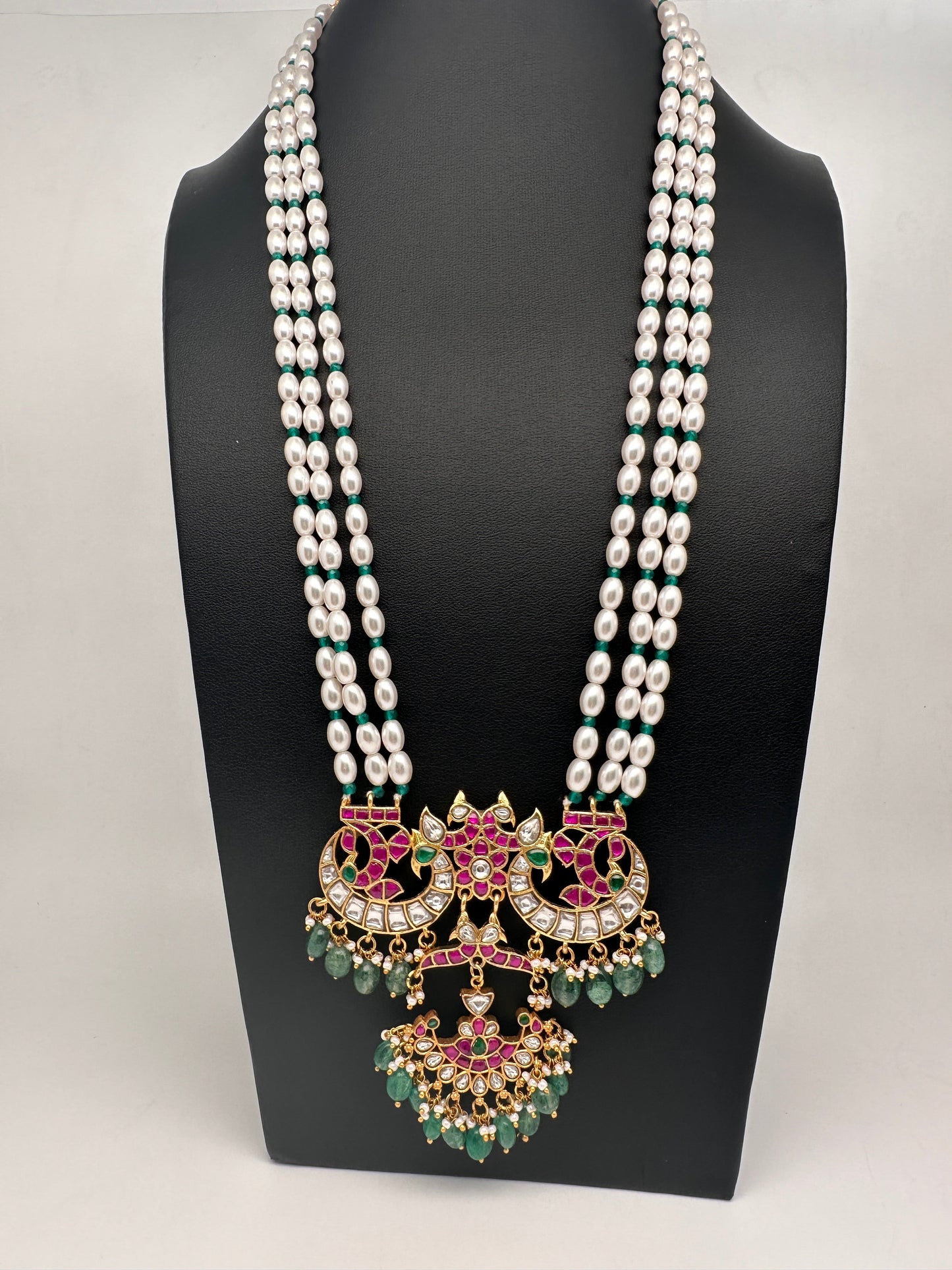 Jadau Kundan Emerald Pearls Long Necklace