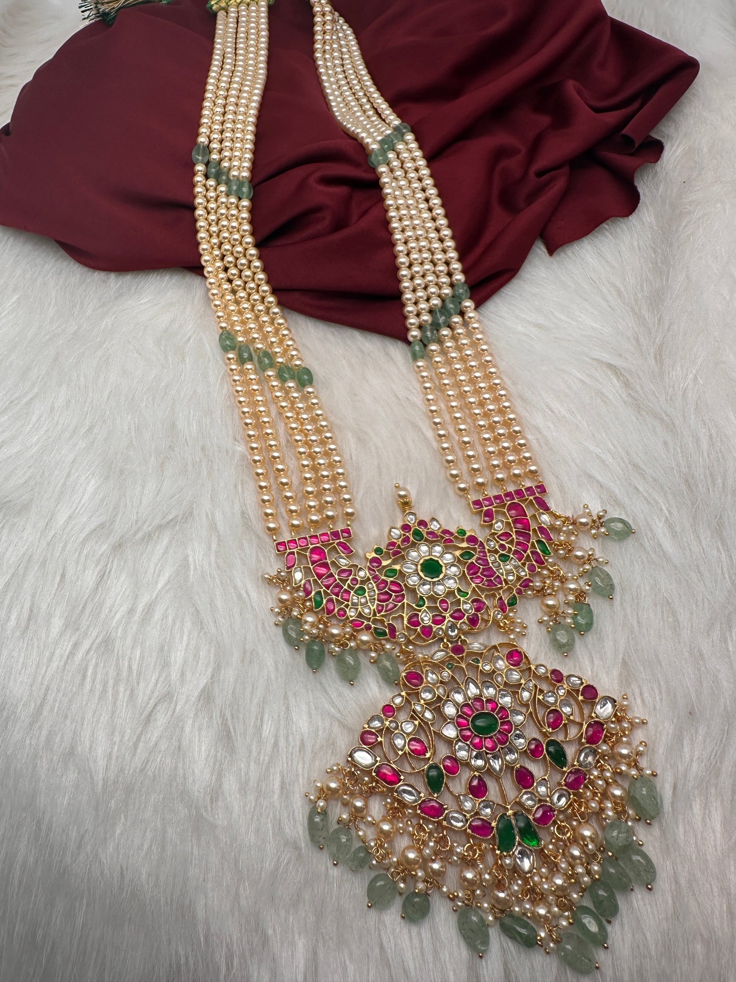 Jadau Kundan Swaroski Pearls Long Rani Haar Necklace