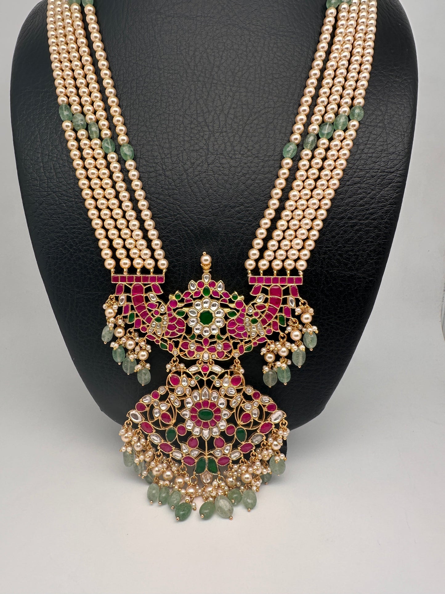 Jadau Kundan Swaroski Pearls Long Rani Haar Necklace