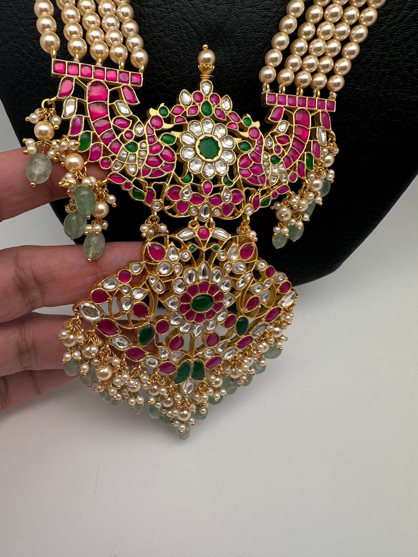 Jadau Kundan Swaroski Pearls Long Rani Haar Necklace