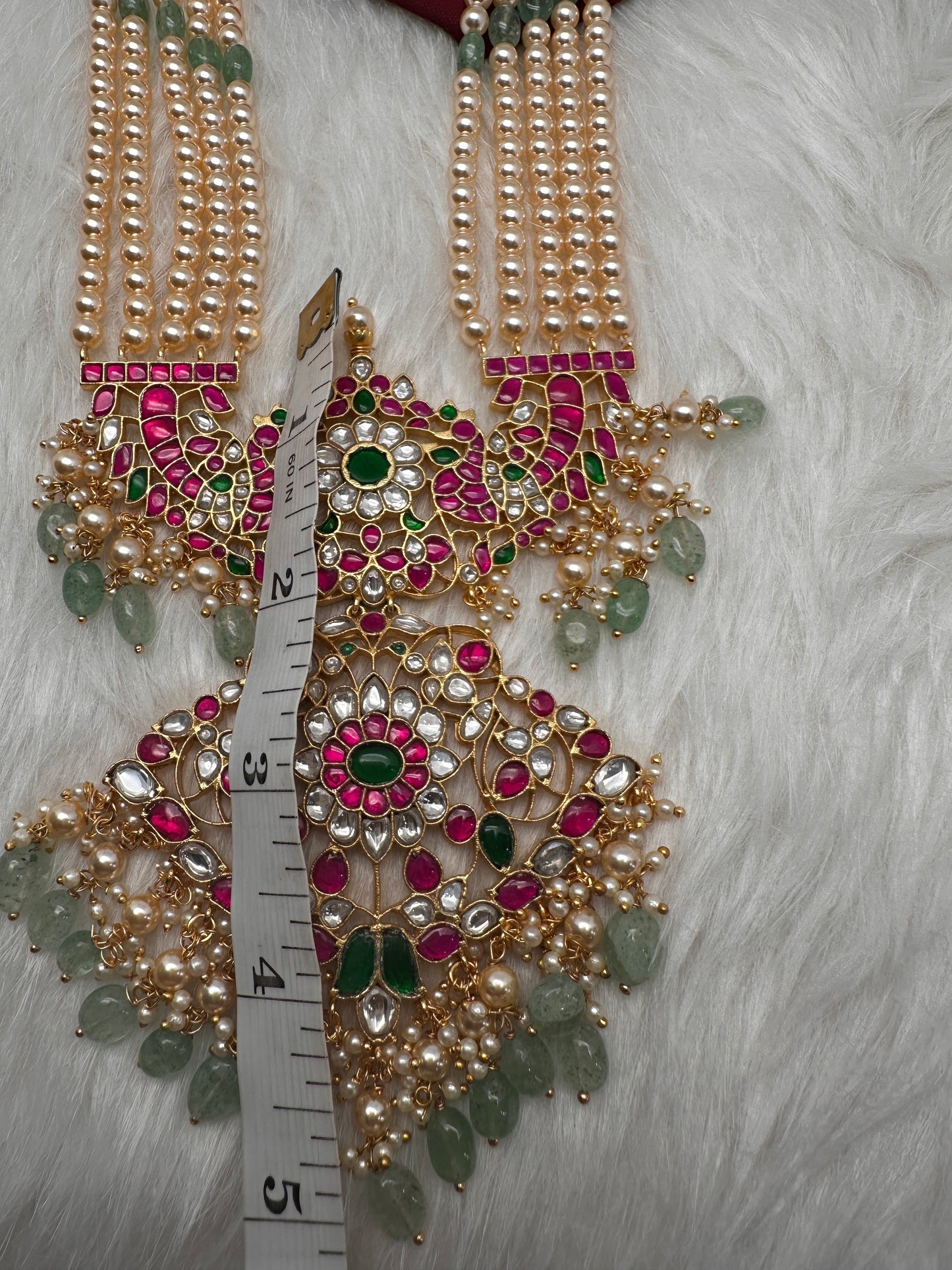 Jadau Kundan Swaroski Pearls Long Rani Haar Necklace