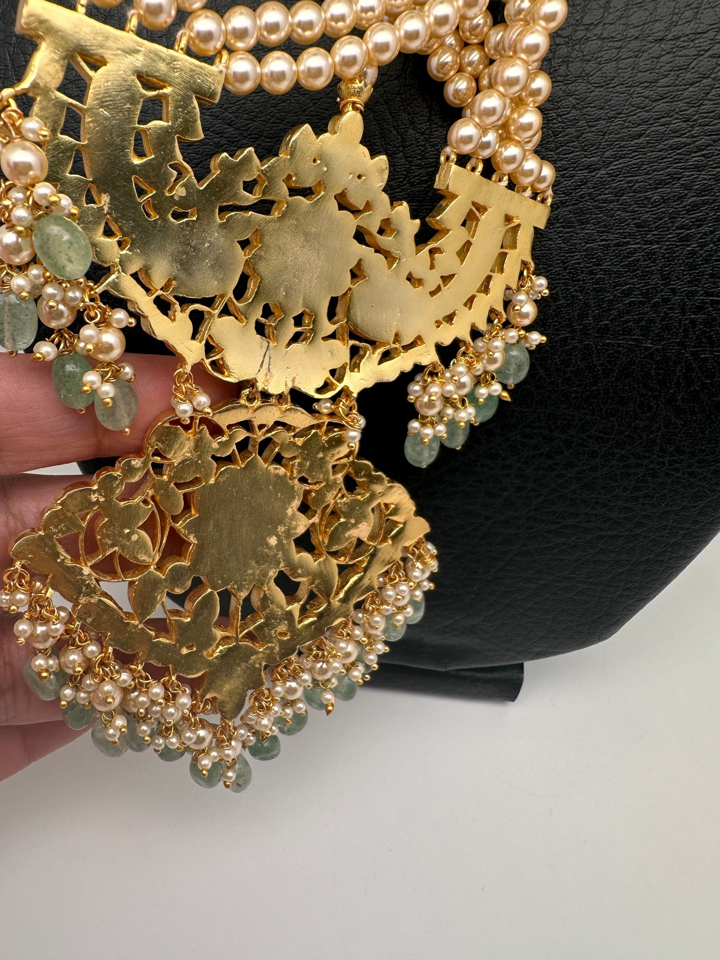 Jadau Kundan Swaroski Pearls Long Rani Haar Necklace